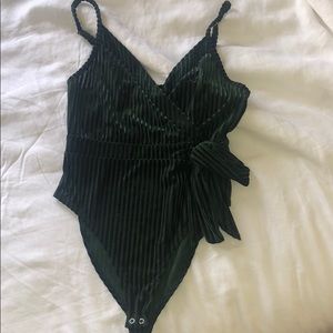 Forever21 Green Velvet Bodysuit S